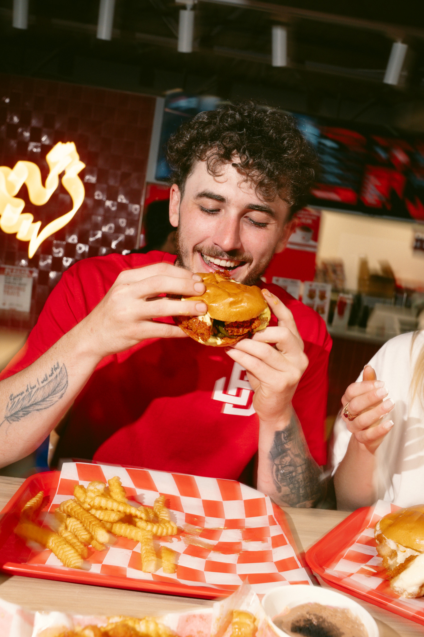 Customer enjoying sandwich